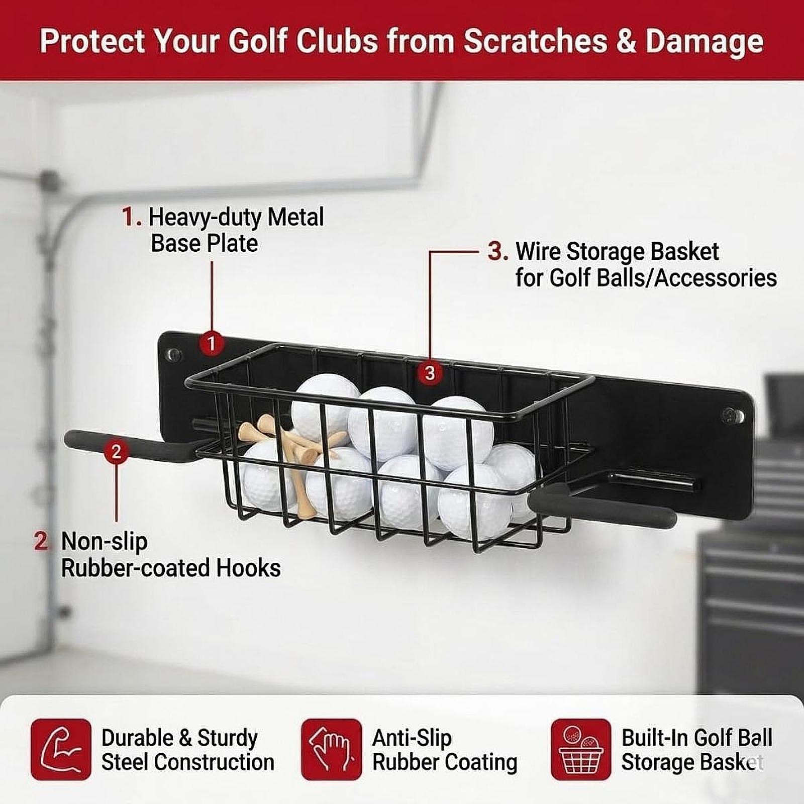 Golf Equipment Garage Storage - Space Saving Golf Equipment Wall Rack