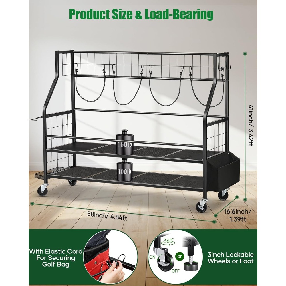 Golf Bag Storage Rack on Wheel - Golf Equipment Garage Storage review and price